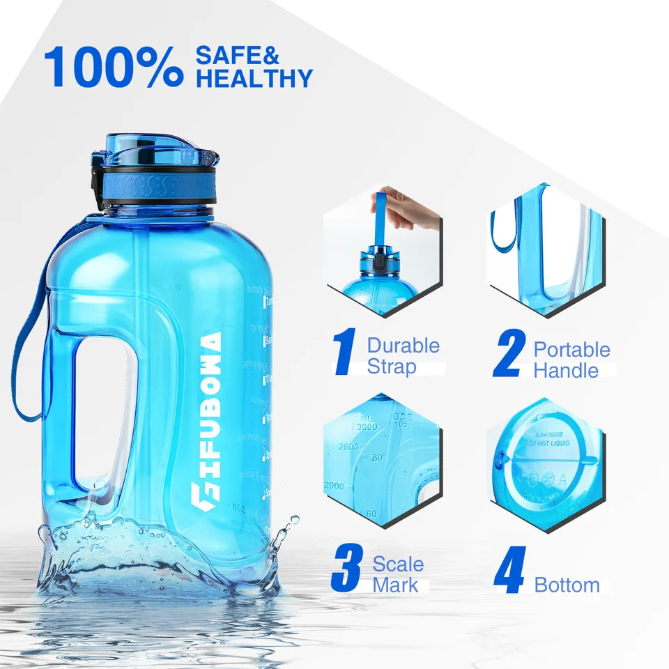 Bouteille d'eau de sport sans BPA avec paille, tasse de fitness portable, grande capacité, PC, 1700m